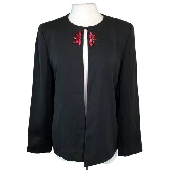 Harve Benard Jackets & Blazers - Harve Benard Evening Jacket 12 Black w/Pink Red Bead Trim Formal Lined Women